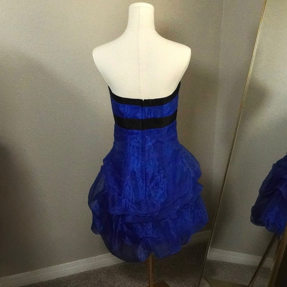 Vintage Jessica McClintock Gunne Sax Mini Dress Strapless Blue 90s Partycore 7 - Picture 4 of 11
